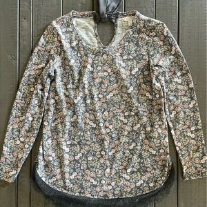 Lauren Conrad flowery top with lace detail and bow